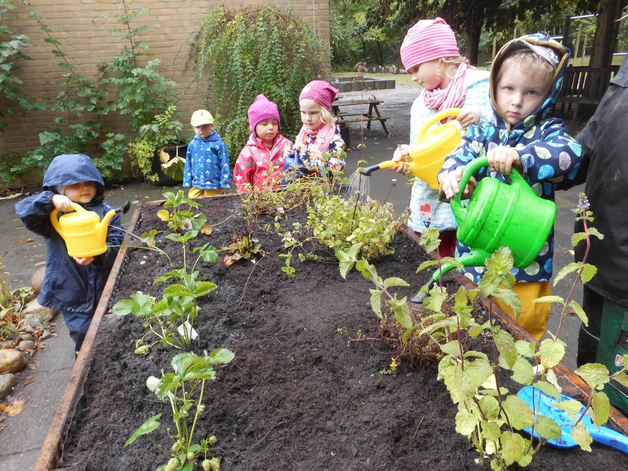Kinder bew&auml;ssern Hochbeet beim Gartentag Neidenburger Stra&szlig;e